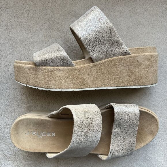 J Slides NYC Quincy Metallic Gold Brushed Suede Platform Sandals Women US 9.5 M - Picture 16 of 16